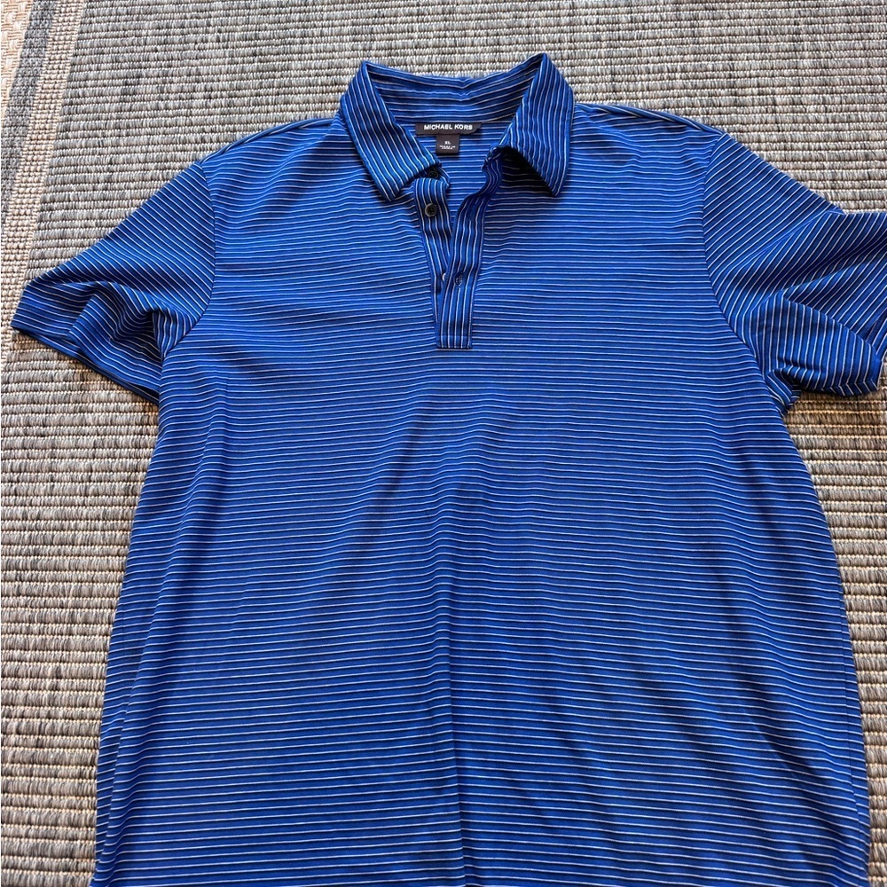 Michael Kors Navy and Black Striped Polo Shirt